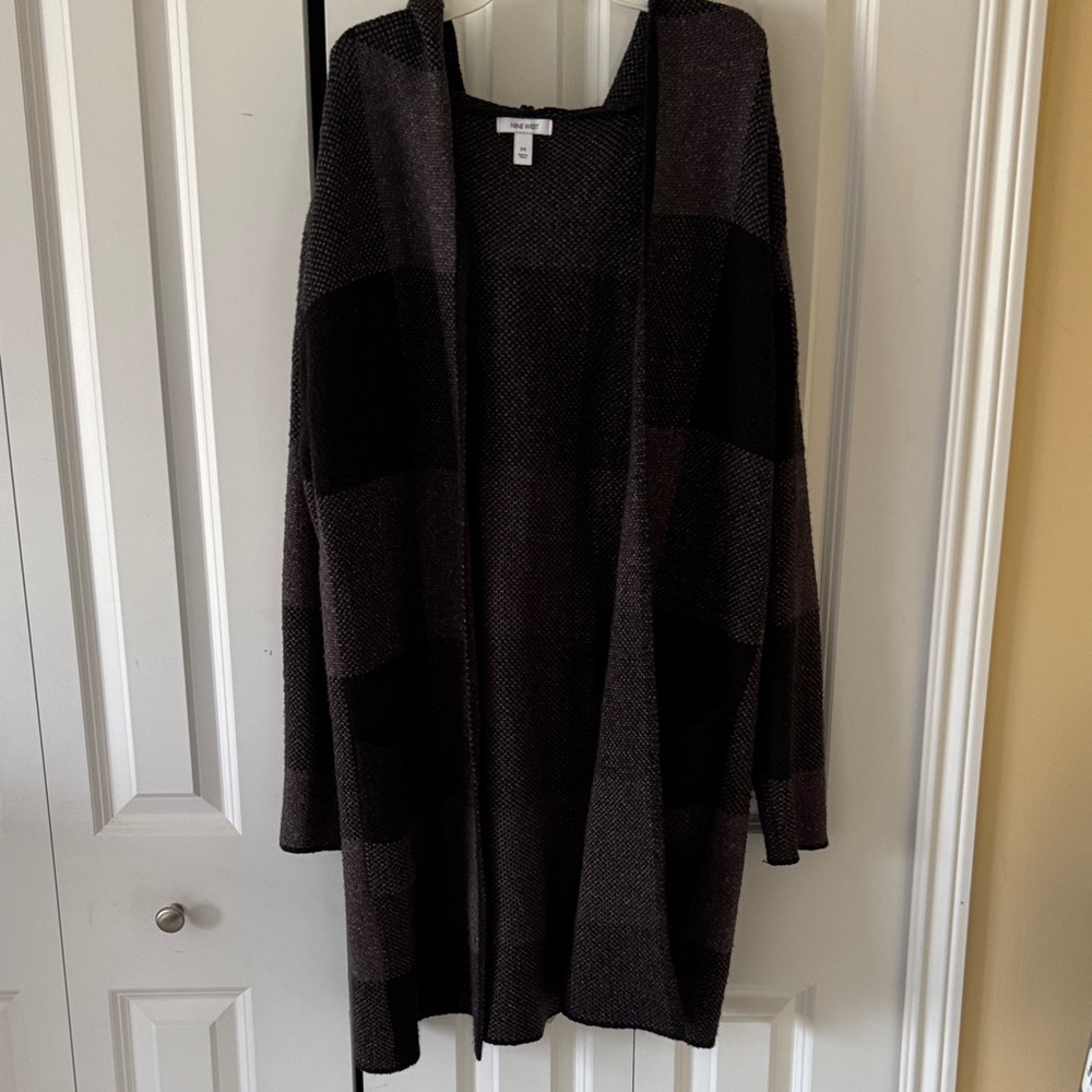 Nine West Black and Gray Open Cardigan
